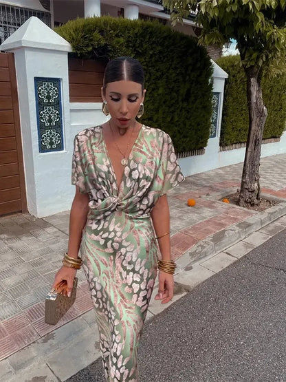 HIGINIA | Vestido Midi Estampado en Tonos Cobre