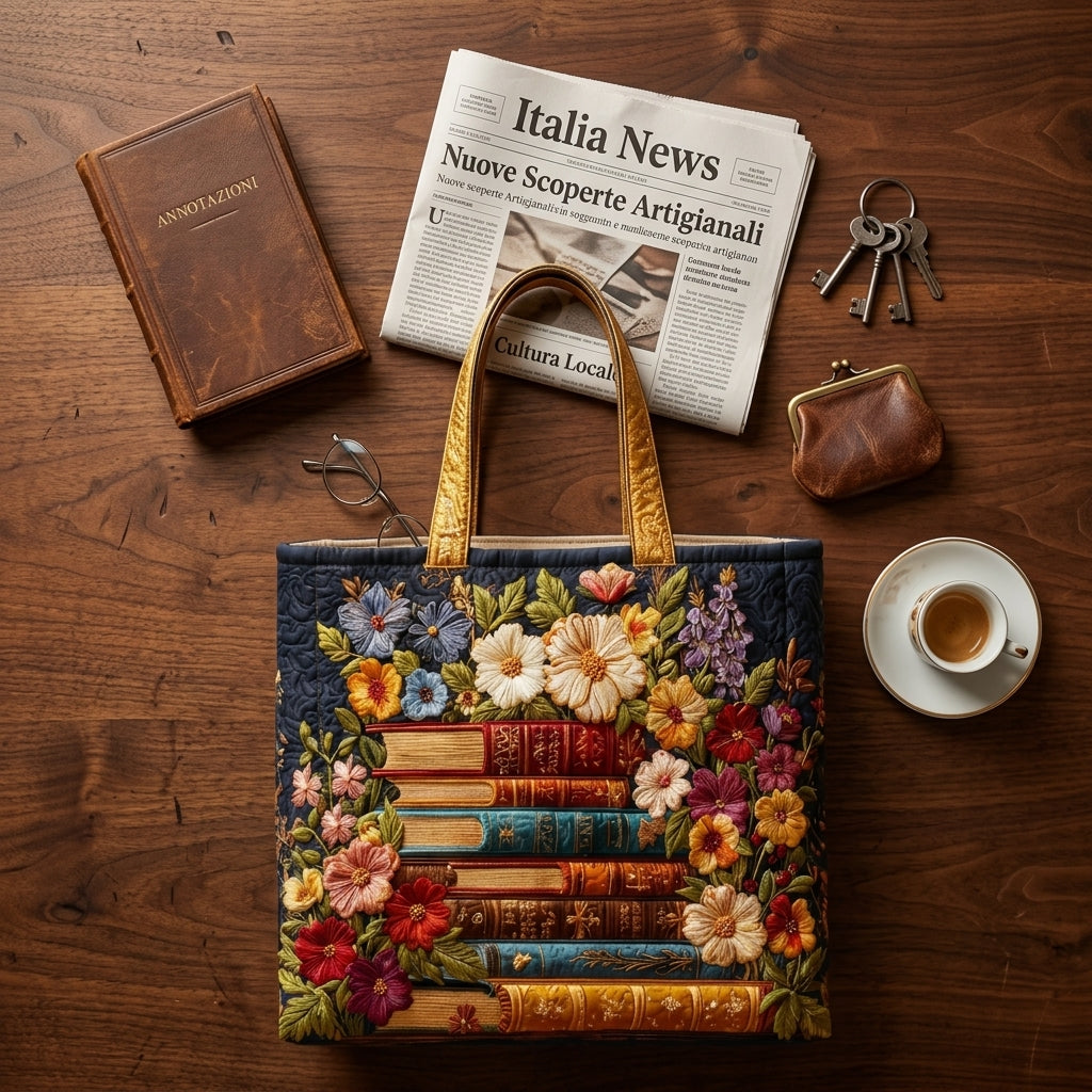 Bolso Estampado Floral y Libros