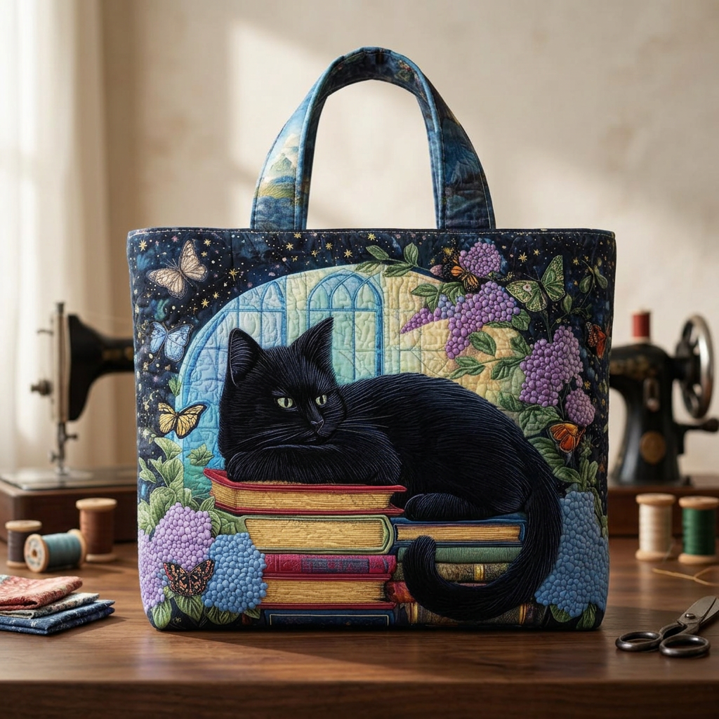 Bolso Gato Negro sobre Libros