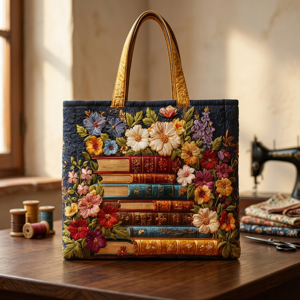 Bolso Estampado Floral y Libros