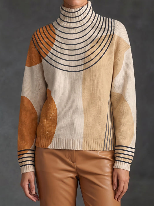 Perrine - Jersey de Cuello Alto Crema Camel